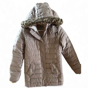 Abercrombie Kids Beige Puffer Hooded Jacket with Faux Fur Kids 13/14 Winter EUC